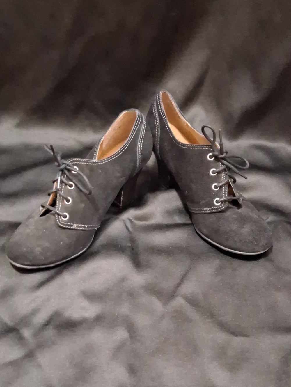 I LOVE COMFORT Black Suede Leather Derby Oxford Loafers Heels - 8 ½